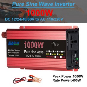 Easun 파워 인버터 순수 사인파 DC AC 220V 컨버터 3000w 2200w 1600w 1000w 스태빌라이저 24V 솔라광 인버터 50hz 60hz, [01] 1000W, [01] 12V, [02] 220-240V 50HZ, 1개