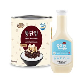 [성실한오피스] 동서식품 리치스 통단팥 (캔) 3kg/1개 리치스 연유 500g/1개 시원하고 맛있는 여름 팥빙수 만들기 재료, 1세트, 500g