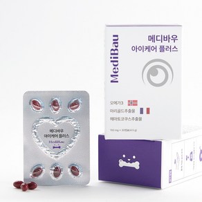 메디바우 반려견 눈 영양제 오메가3 강아지 눈 눈물 자국 냄새 착색 눈꼽 눈충혈 백내장, 30정, 눈물개선/눈건강, 2개