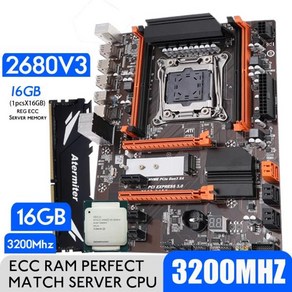 메인보드 컴퓨터부품 Atemite 터보 DDR4 D4 마더 보드 세트 Xeon E5 2680 V3 LGA2011-3 CPU 1pcs X 16GB, 한개옵션0