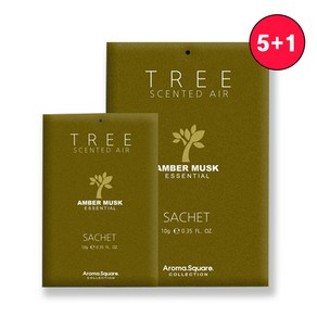 아로마스퀘어 국산 방향제 TREE 트리 걸이형 5+1 앰버머스크 천연 우드칩 사쉐 종이 방향제, 6개, ambe musk