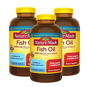 네이쳐 메이드 피쉬오일 1200mg (300소프트젤) Natue Made Fish Oil 1200 mg Omega-3 360mg 300 Softgels- 3개 SET, 1세트, 900정