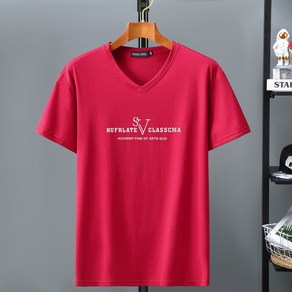 쥬엔리치 4XL~11XL 남자 빅사이즈 반팔 티셔츠 모달 V넥 캐쥬얼 레터링 남성 루즈핏 데일리 여름 티