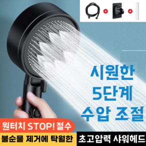 핸디너리 절수 클린필터 샤워기 헤드 호스세트 초고압 5단조절, 프리미엄 블랙 올인원(필터1개), 1개