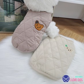 강아지 겨울 누빔 양털안감 조끼 고양이 패딩 옷 WI059DG, 아이보리, 1개