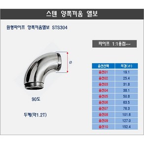 한일 남양 구조용 양쪽엘보90도 (스텐304) 우수관 구조관 엘보 부속, 1개