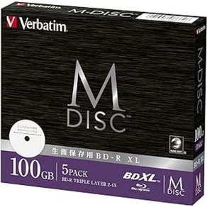 Vebatim 바베이텀 장기 보존 M-DISC BD-R XL 1회 기록용 2-4배속 100GB 5장 인쇄 지원 화이트 레벨 블루 레이 디스크 DBR100YMDP5V2