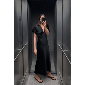 ZARA 새틴 미디 원피스 - 블랙 443090363