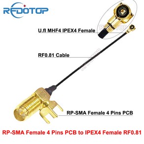 RP SMA 암 4 핀 PCB to u FL/MHF4/IPEX 커넥터 RF0 81 RF 점퍼 피그테일 WiFi 안테나 MHF4 롱 RPSMA J 2, 5cm, 1개