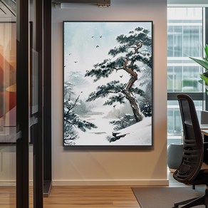 [신원액자랜드] 동양화풍 전통적인 소나무 그림 장수 관운 행복 건강 부 운치 자연 풍경 힐링 집 홈 인테리어 무반사 가벼운 알루미늄 액자, 03.겨울속으로, 01.A4 (21X29.7cm), 04.무광오크 알루미늄액자