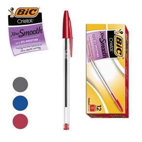 BIC 볼펜 크리스탈 1.0mm 빅볼펜 12P 세트, 12개, 레드