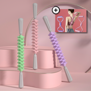 핏앤핏 근막이완 마사지 롤러 스틱 + 스트레칭 밴드, 연핑크, 1세트