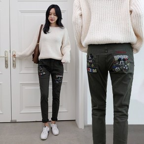 디즈니 여성용 따뜻한 겨울 가먼트워싱 면바지 편안한 넓은 밴딩 스판팬츠 winte cotton pants