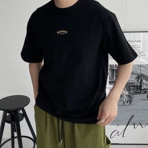 다이나믹피플 남녀공용 스몰 레터링 오버핏 두꺼운 반팔 티셔츠