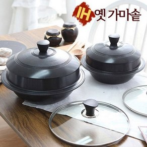 IH 인덕션 옛 가마솥 + 유리 뚜껑 세트 티타늄코팅 5중코팅 20cm 24cm, IH옛가마솥 24cm세트, 1개