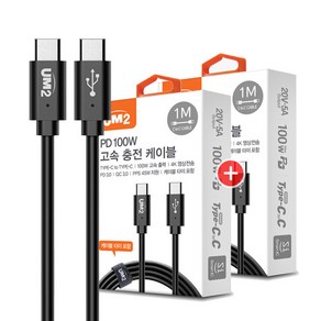 [2개입] 100W CtoC PD 고속충전 케이블 USB3.0 4K UHD영상 PPS 45W 지원 UMCA-100wg 2개 1SET 충전전용