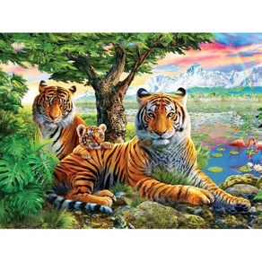 대진 보석십자수 43x53 사이즈 대형 금전운 보석 십자수, 20 화목한 호랑이 43x53, 1개