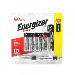 [건전지]에너자이저 맥스 ENERGIZER MAX AAA사이즈 8개입 E92BP6F2, E92BP6+2, 1, 2개