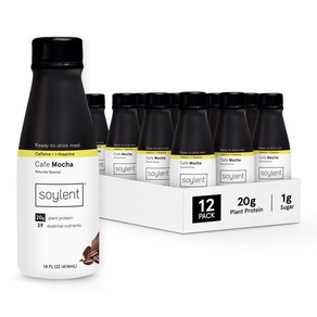 Soylent Cafe Mocha Meal Replacement Shake Ready-t Soylent Cafe Mocha 식사 대체 셰이크 바로 마실 수 있는 식물 기반 단백, 12개