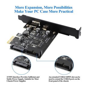 전면 C타입 어댑터 카드 확장 PCI-E 1X to USB 3.2 Gen1 USB3.2 2 포트 + A타입), 01 CHINA, 1개