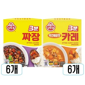 오뚜기 3분 짜장 x 6개 + 약간매운맛 3분 카레 x 6개, 12개, 200g