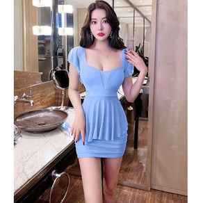 H라인 홀복 스판 여성 쉬폰 원피스 통풍 스퀘어넥 데일리 슬림핏 셔링 브이넥