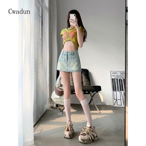 Cwadun 여름 라이트 블루 데님 반바지 여성 RTY749