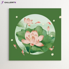 갤러리츠 연꽃 달무리 물고기 그림 안방 거실 풍수 인테리어 액자, 소형-45x44(가로x세로cm), P530-3-연꽃달무리(허니핑크), 1개