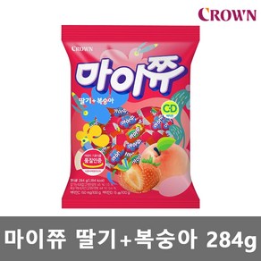 크라운 마이쮸 딸기+복숭아 284g/츄잉 캔디 과즙 카라멜 대용량 사탕 마이쭈, 284g, 1개