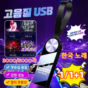 1/1+1 [한국 노래] 차량용 고음질 USB 대용량 최신 고품질 인기곡 usb 고음질/멀티 호환성, 1세트, 32GB=3000 곡, 1개