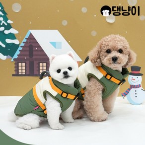 [댕냥이] 강아지 겨울 야광라벨 컬러블럭 하네스 후리스 패딩, 1개