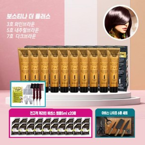 보스티나 ARS10%+칼가위 6종세트 [보티나] 더플러스 염모제10개(+에센스앰플20매+꼬리빗3개), 없음/없음/내츄럴브라운(자연갈색), 1개