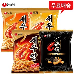 농심 과자 4봉(새우깡1+쌀새우깡1+매운새우깡1+블랙1) 무배, 4개, 90g