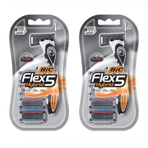 BIC 플렉스5 하이브리드 면도기+면도날 4개 2세트 2팩 BIC Flex 5 Hybid Men's 5-Blade Disposable Razo 1 Handle, 2개