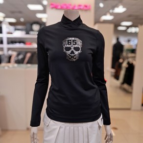 [파사디] 여성 봄 가을 핫픽스 포인트 약기모 하이넥 티셔츠 블랙 P24STP106XBK