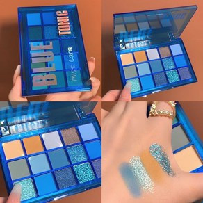15 색 블루 아이 섀도우 메이크업 팔레트 매트 네온 쉬머 샤인 다이아몬드 그린 안료, Blue, 1개