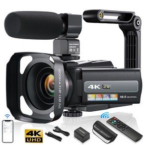 4K 비디오 카메라 캠코더 4800W UHD WiFi IR 나이트 비전 블로깅 카메라 YouTube 16X 디지털 줌 터치 스크린 카메라(마이크 및 안정 장치 포함)