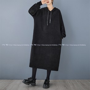 신이SH 더블샵 큰언니 빅사이즈 기모 골지 따뜻한 블랙 후드 오버핏 롱원피스
