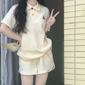 지고다그 여성용 여름 대학 스타일 캐주얼 루즈한 반팔 쇼츠 두피스 세트 SX68961