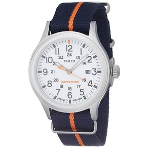 Timex 남성용 익스페디션 시에라 40mm 쿼츠 시계 TW2V22800VQ, 블루/화이트/실버톤