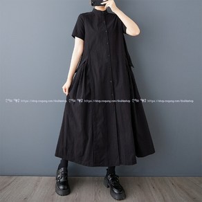 신이SH 더블샵 큰언니 빅사이즈 롱셔츠원피스 스텐드넥 반팔 단추 롱원피스