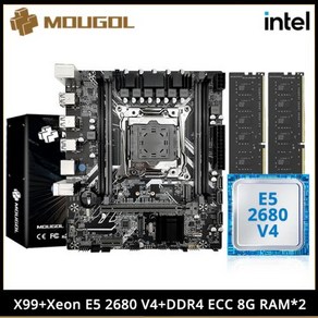 MOUGOL 데스크탑 PC용 게이밍 마더보드 세트 인텔 제온 E5 2680 V4 및 DDR4 8 Gx2 2133MHz 듀얼 채널 ECC RAM M.2 NVME X99, 1) 마더 보드