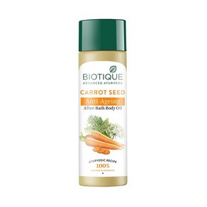 바이오티크 Biotique 당근 씨드 안티에이징 애프터 배스 바디 오일 잔주름 예방 매끄럽고 빛나는 피부 100%식물추출물 모든 피부타입에 적합 120ml