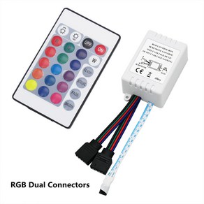 LED 라이트 스트립 컨트롤러 무선 IR 원격 듀얼 커넥터 컨트롤 박스 12V 2835/5050 SMD RGB 조명용 24 키, [01] 24 Keys DC12V, [02] Dual RGB Contolle, 1개