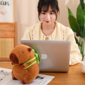 카피바라 거북이배낭 가방 기니피그 애착인형 귀여운 봉제인형, 35cm, 1개