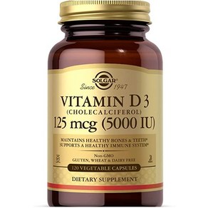 솔가 비타민 D3 콜레칼시페놀 Solga Vitamin D3 (Cholecalcifeol) 125 mcg (5 000 IU) 120 베지캡슐, 1개, 120정