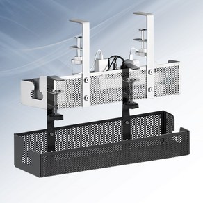 뷰온더 양방향 무타공 멀티탭 거치대 책상 철제 선반 정리함, 화이트