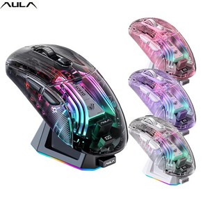 [CY] 독거미 AULA SC630 게이밍 마우스 투명발광RGB 5단계DPI 500MAH 유선+블루투스+2.4G연동OK 게이밍 시리즈, SC630버전(마그네틱 충전베이스포함), 블랙