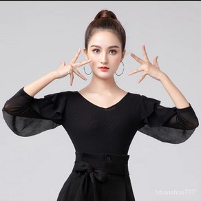 FANSYLI 여성 라틴 댄스복 모던 댄스 내셔널 모달 퍼포먼스 연습복 상의 X6M1w2, XL, 블랙E03