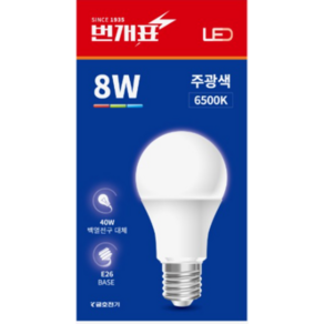 번개표 LED 화이트 전구 8W, 주광색, 10개